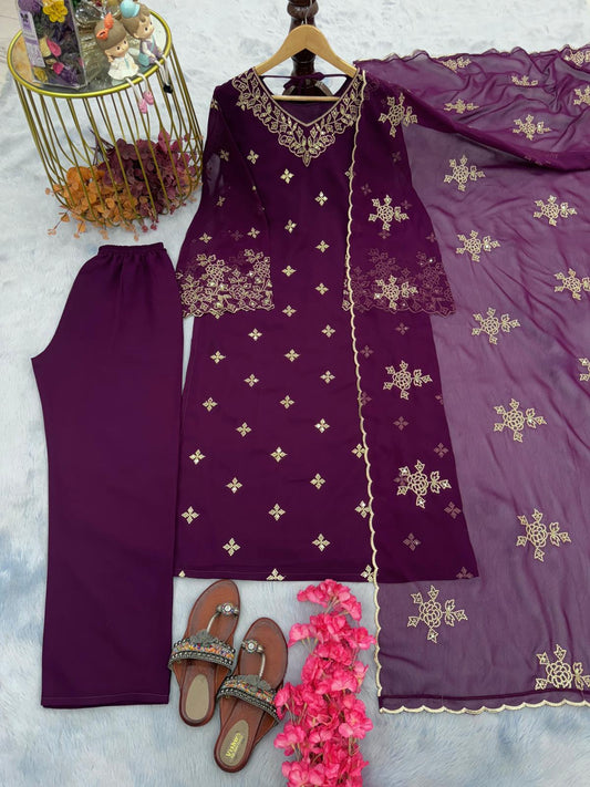 Charming Wine Color Georgette 5 mm Sequence Work Salwar Suit