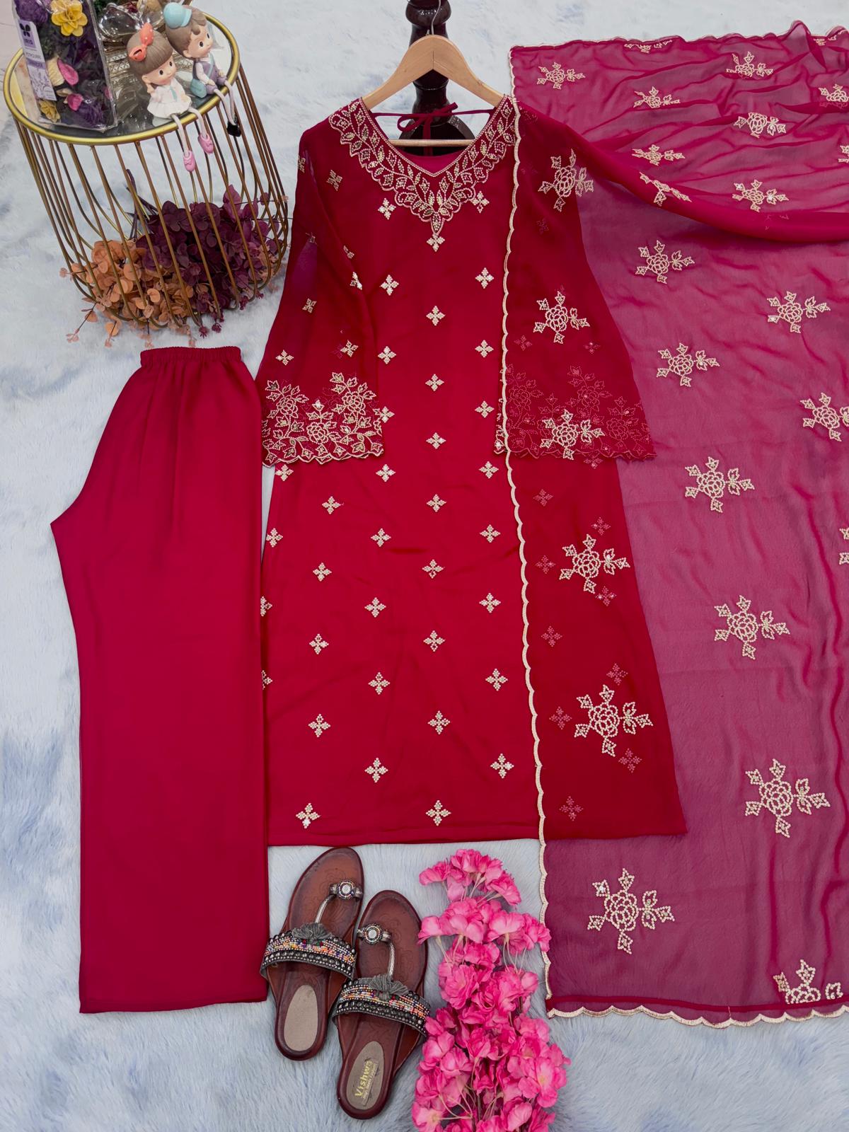 Charming Red Color Georgette 5 mm Sequence Work Salwar Suit