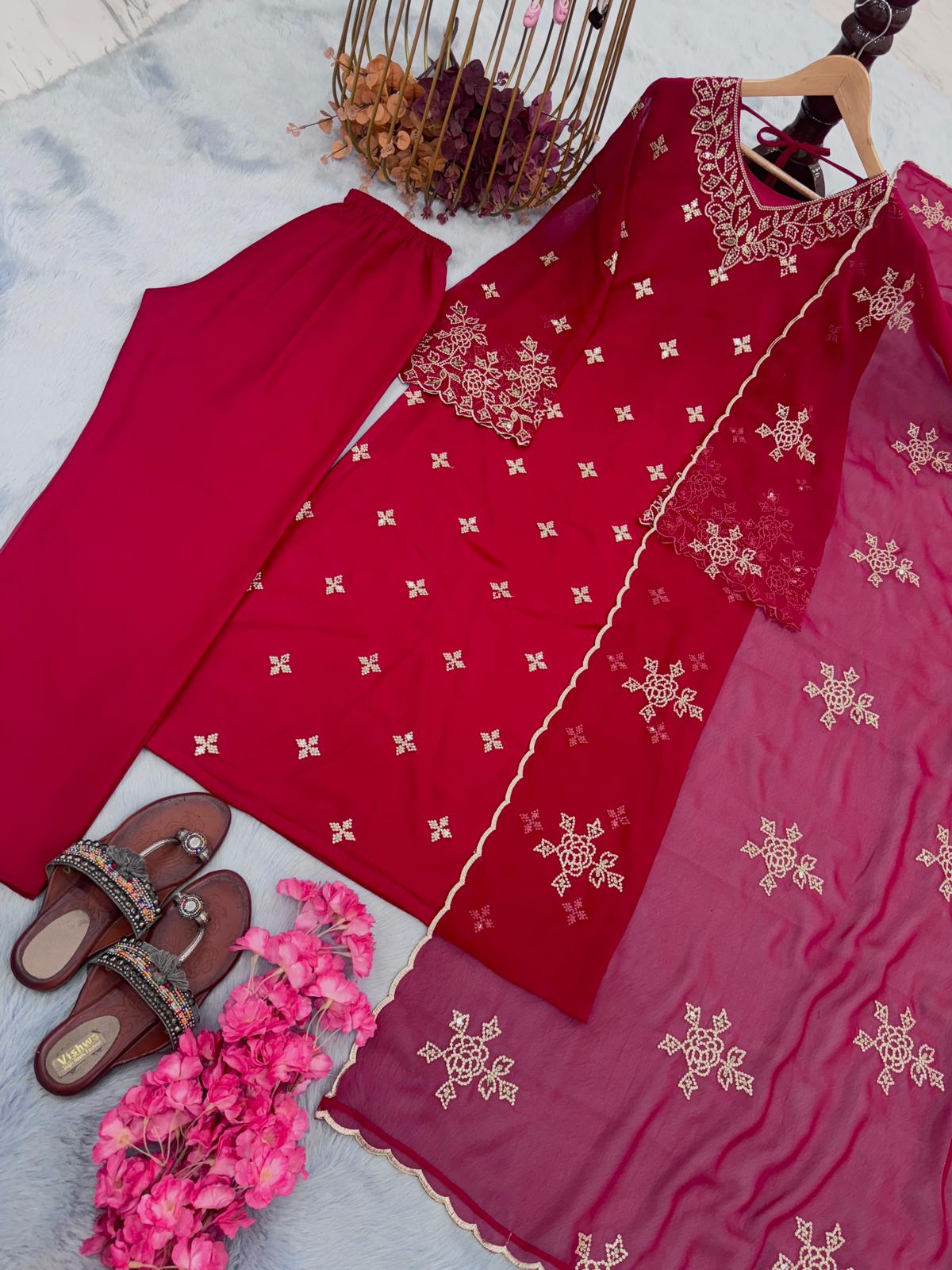 Charming Red Color Georgette 5 mm Sequence Work Salwar Suit
