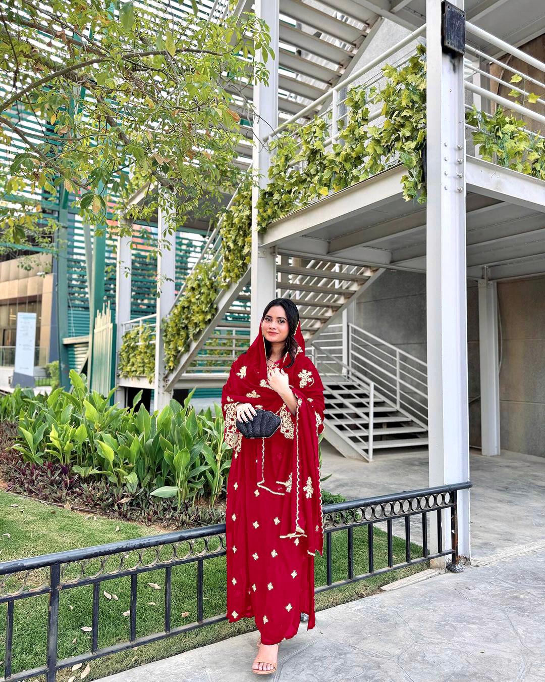 Charming Red Color Georgette 5 mm Sequence Work Salwar Suit
