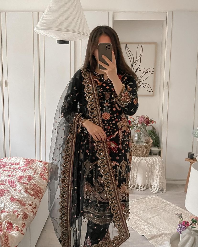Black Color Heavy Chine Sequence Work Salwar Suit