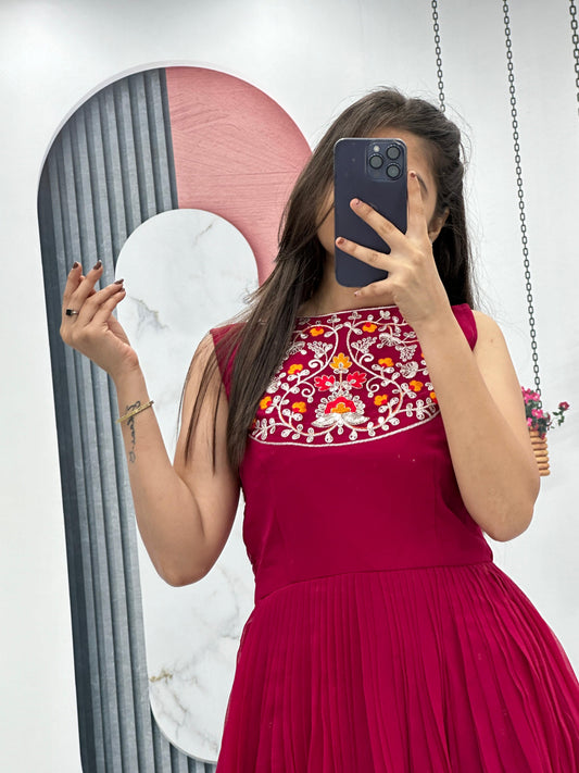 Stylish Pink Color Gown With Bandhani Print Jacket