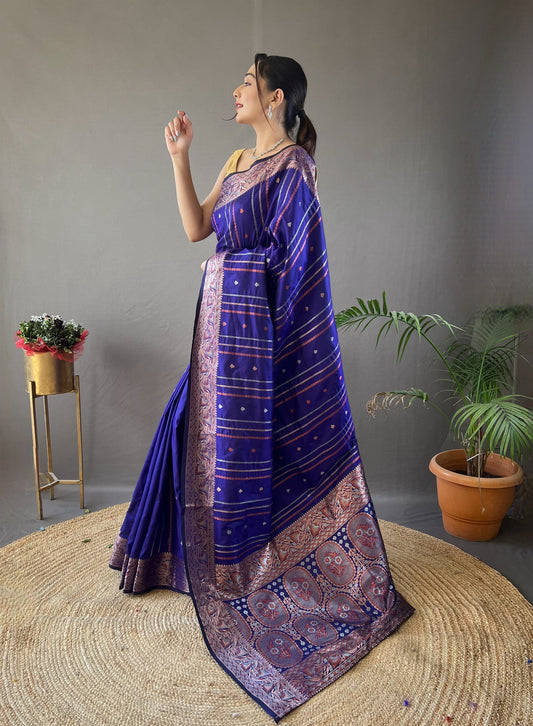 Charming Copper Zari Weaving Blue Color Silk Saree
