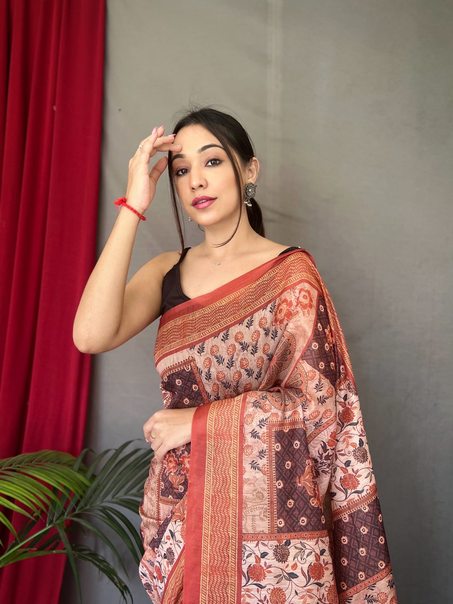 Multi Design With Kashmiri Print Red Border Saree
