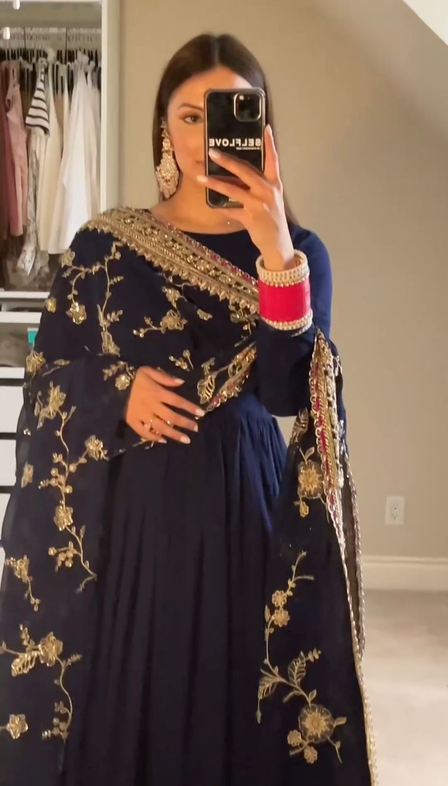 Adorable Embroidery Sequence Work Navy Blue Color Gown