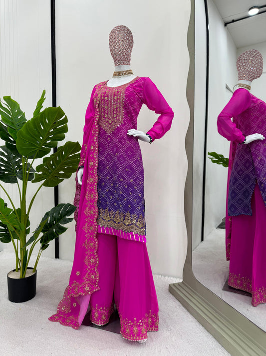 Ravishing bandhani Print Pink Double shade Palazzo Suit