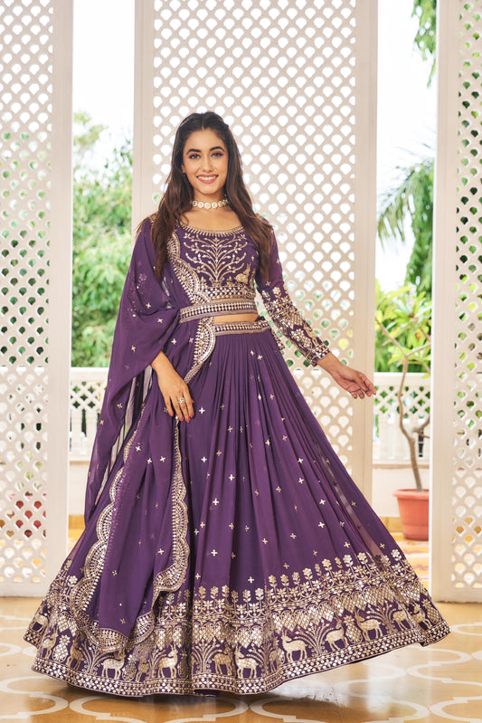 Wedding Wear Purple Color Sequence Work Lehenga Choli