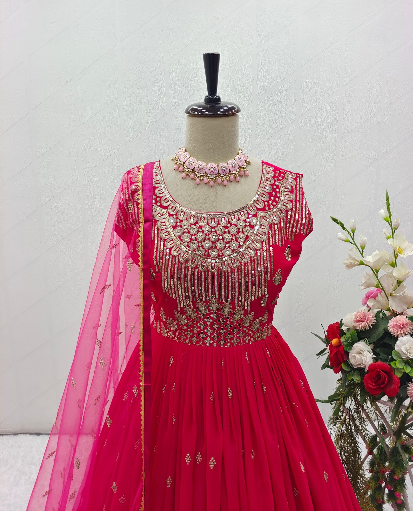 Wedding Wear Pink Color Georgette With Heavy Embroidery Sequence Work Gown