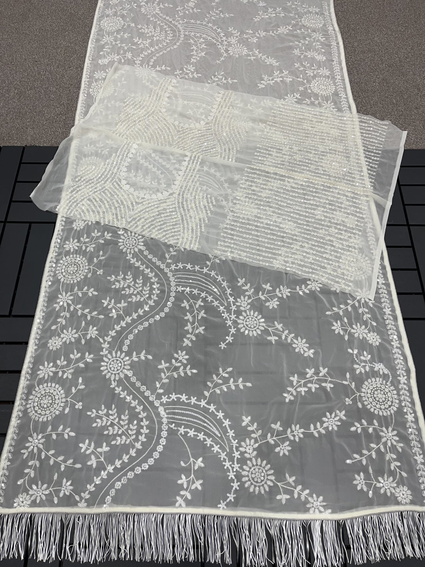 Fantastic White Color Sequence Embroidery Work Design Saree