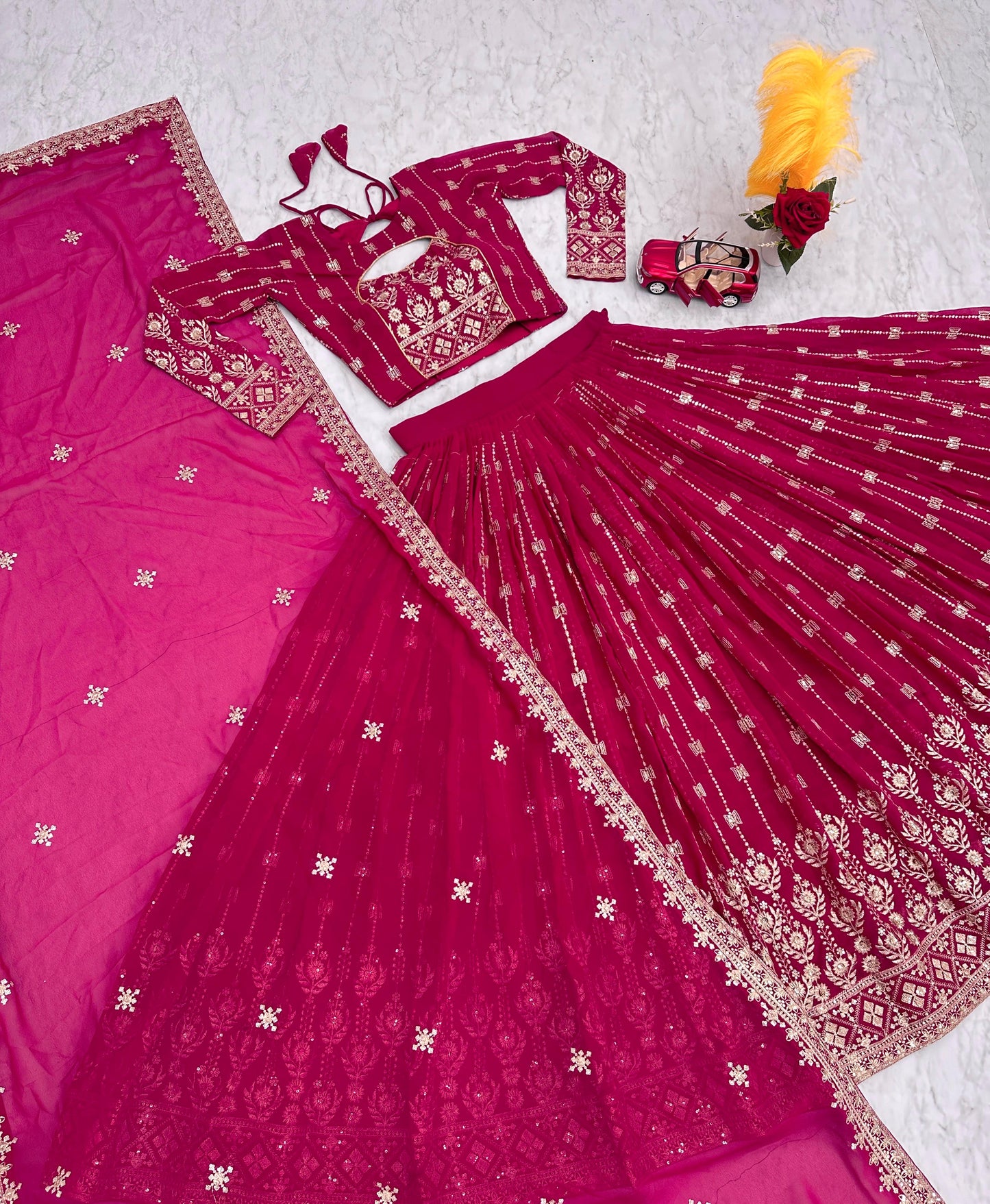 Engagement Wear Pink Color Heavy Fox Georgette Embroidery Sequence Work Designer Lehenga Choli