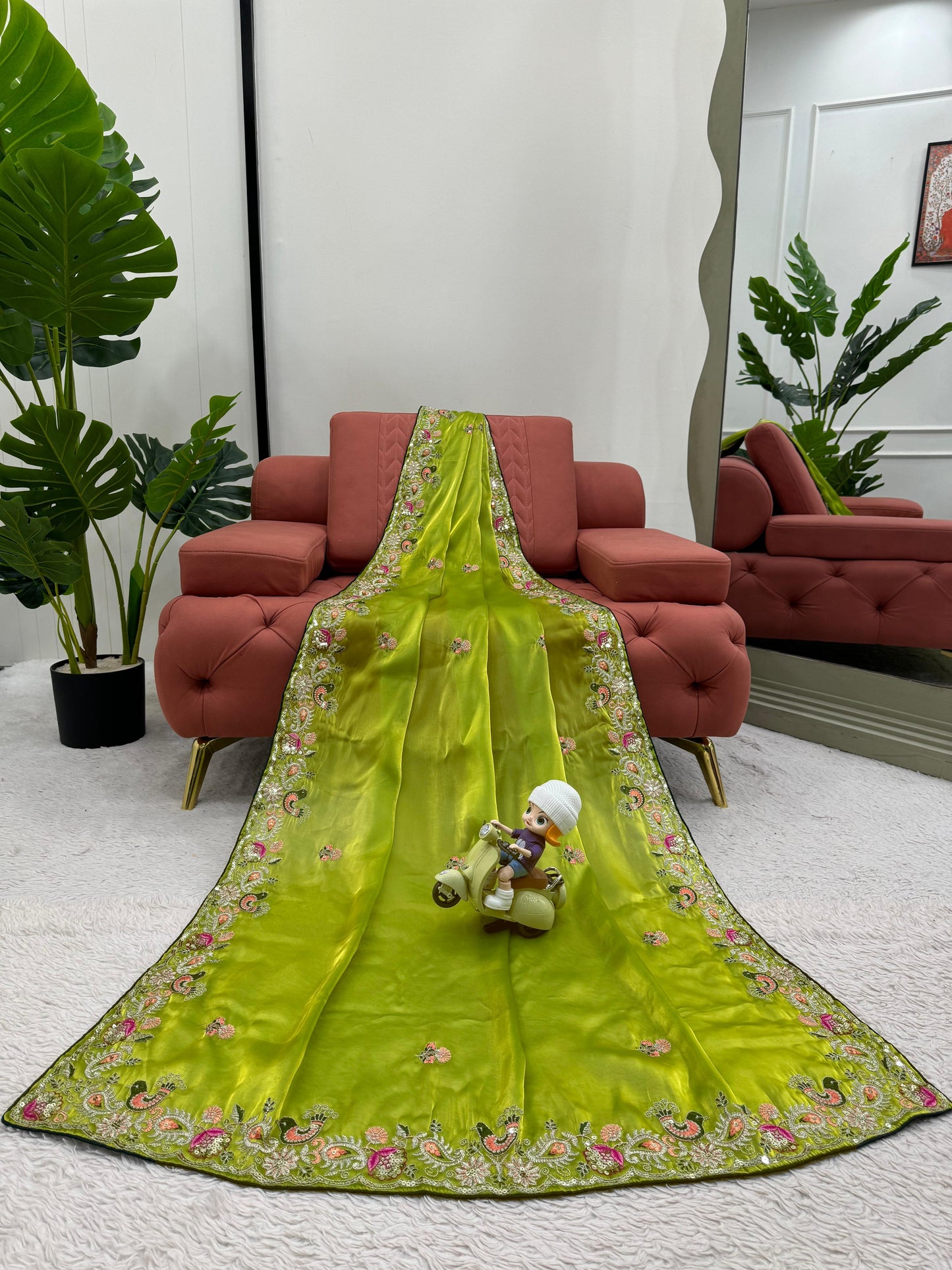 Presenting Green Color Heavy Sequence Work Saree