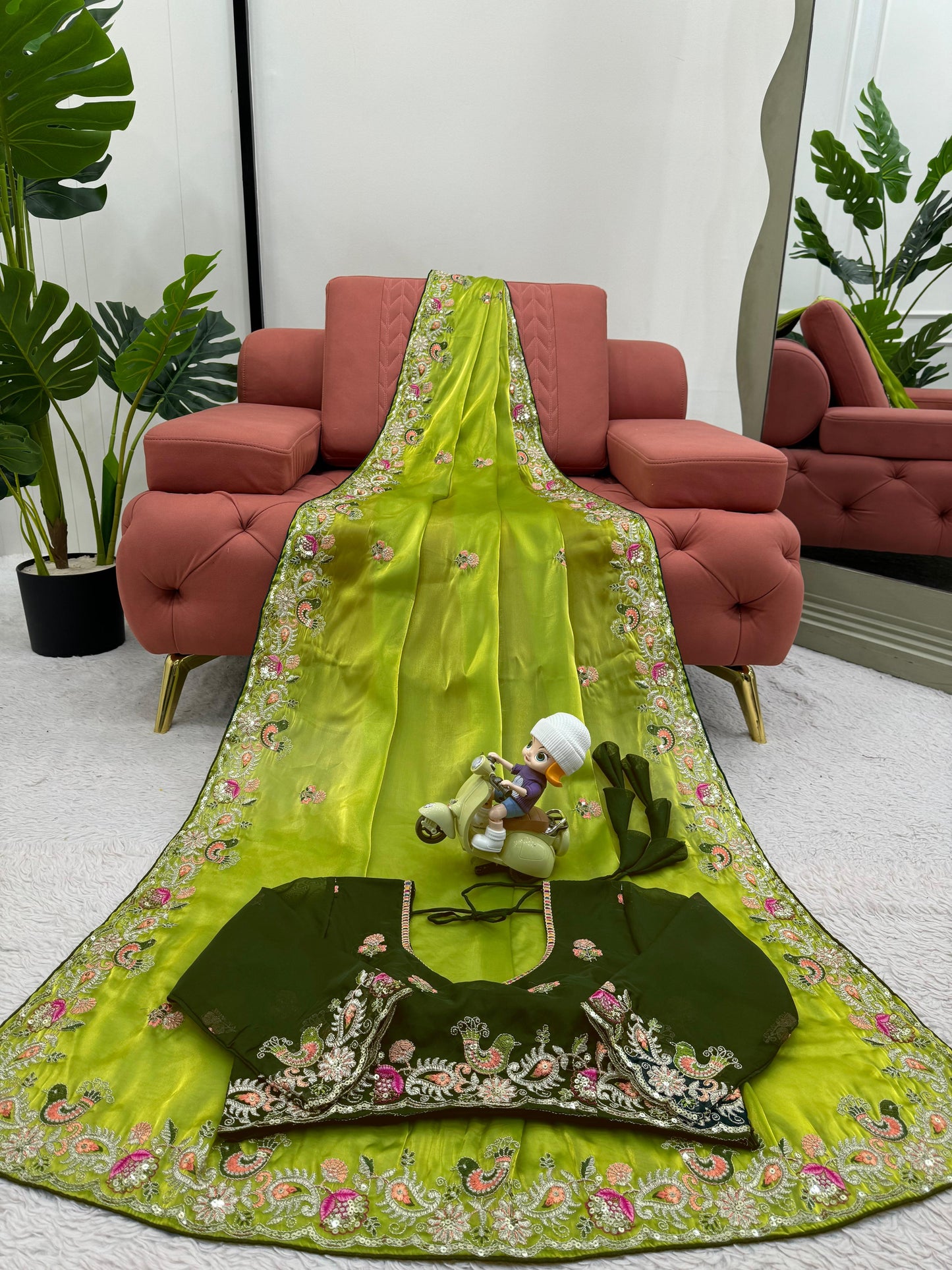 Presenting Green Color Heavy Sequence Work Saree