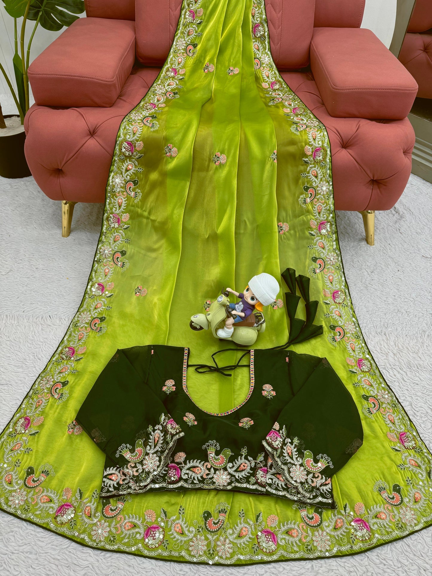 Presenting Green Color Heavy Sequence Work Saree