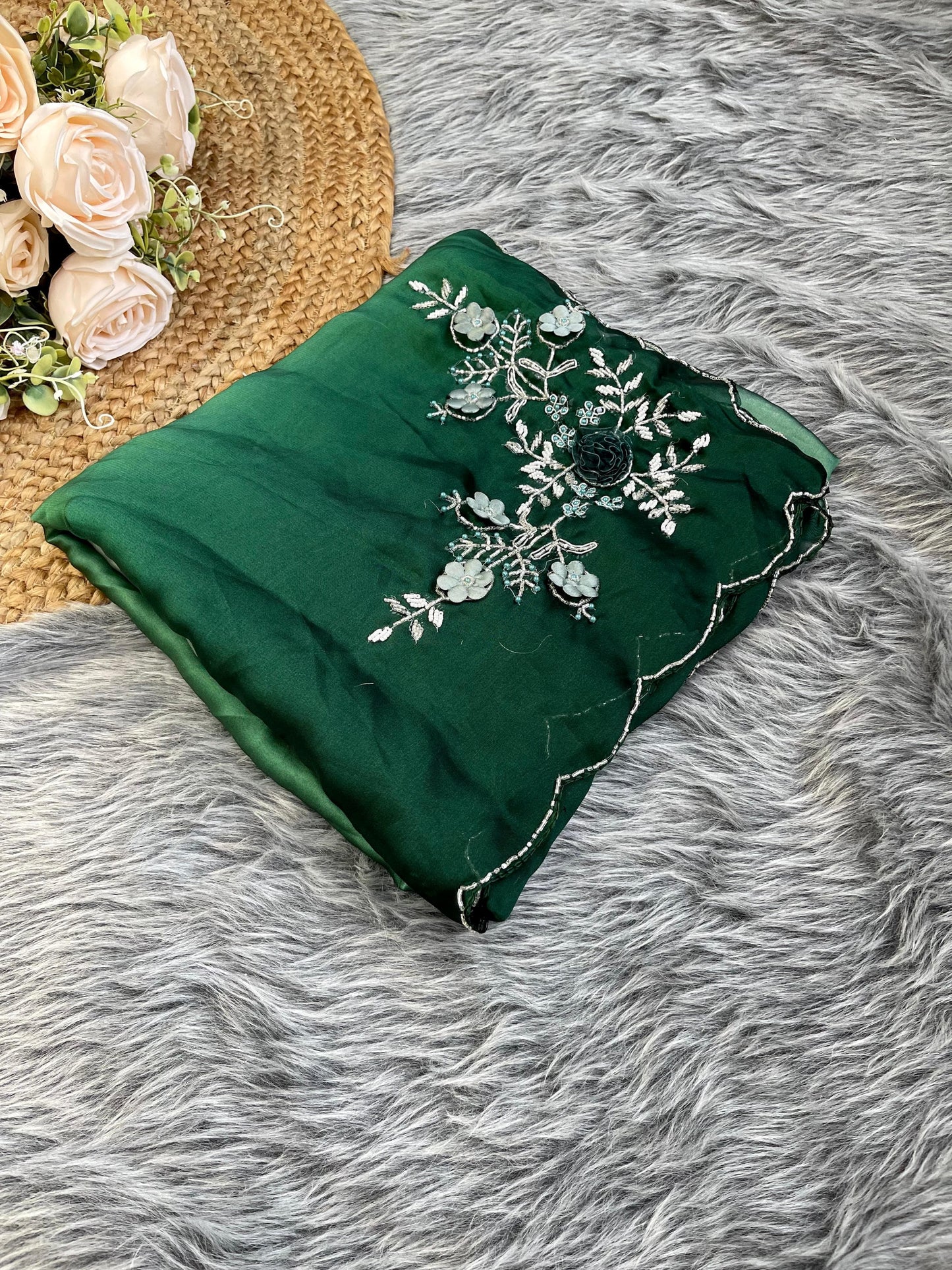 Unique Teal Green Color Shades Pure Soft Rangoli Silk With Heavy Handwork Khatli Butta Designer Saree