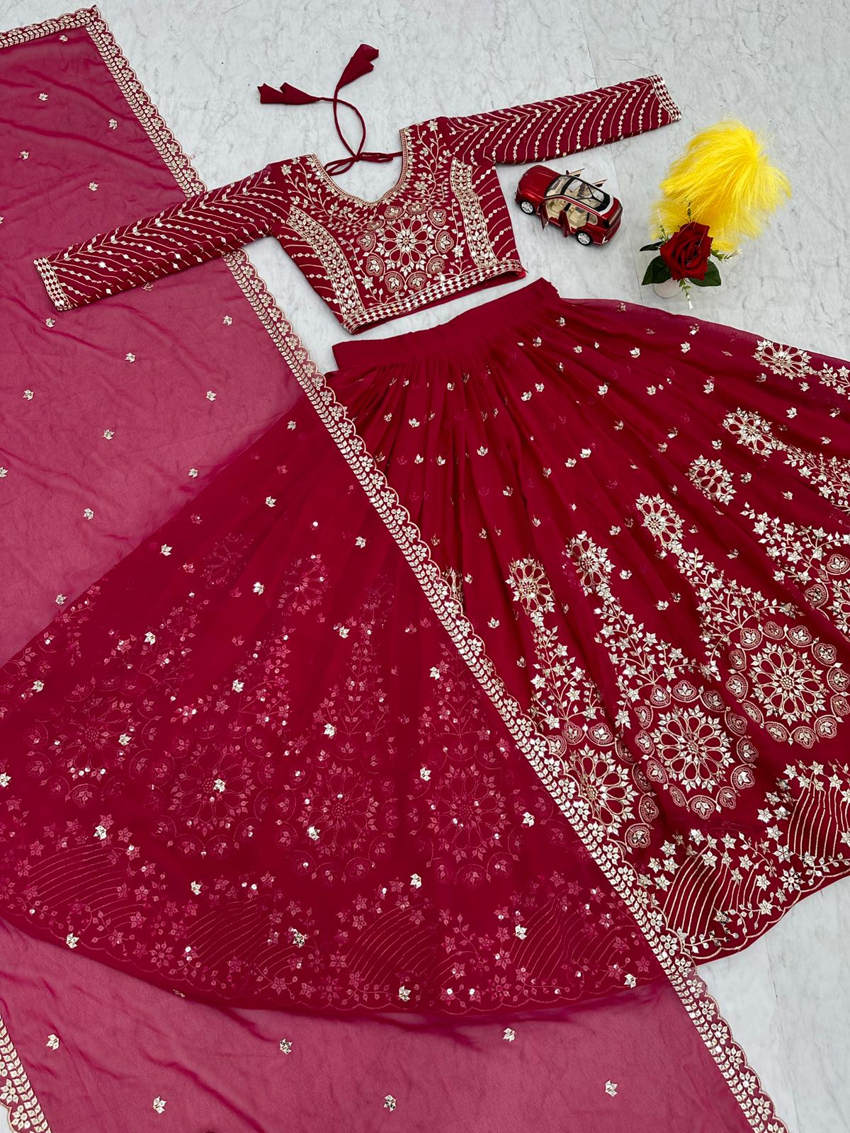 Wedding Wear Pink Color Heavy Faux Georgette With Embroidery Sequence Work Lehenga Choli