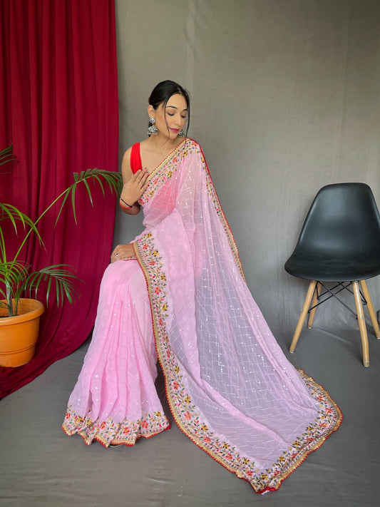 Occasion Wear SEQUENCE WORK Pink Color Saree
