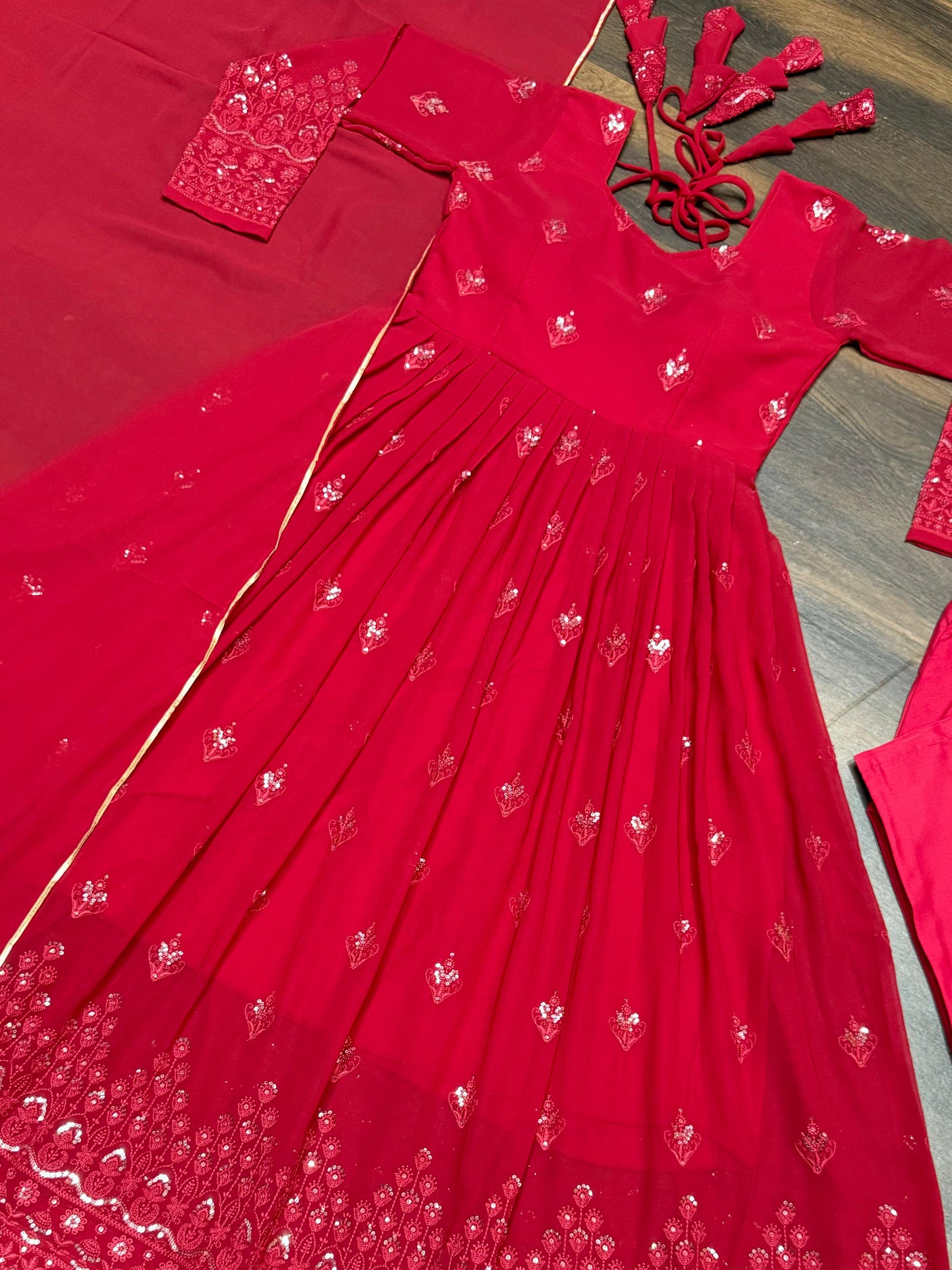 Party Wear Maroon Color Georgette Fabric With 3mm Sequins Embroidery Work Designer Gown