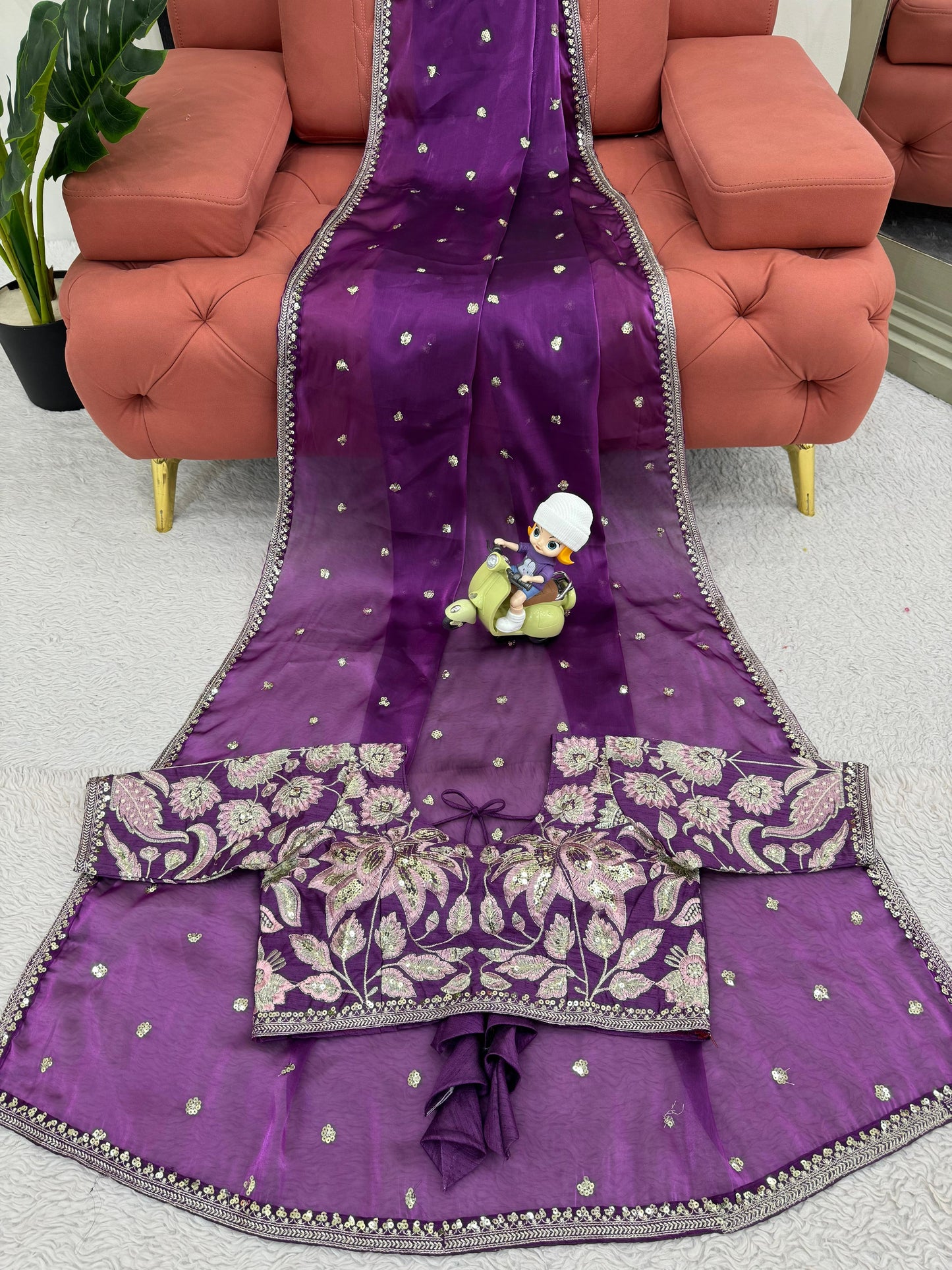 Beautiful Purple Color Designer Jimmy Chu Sequence And Thread Work Saree