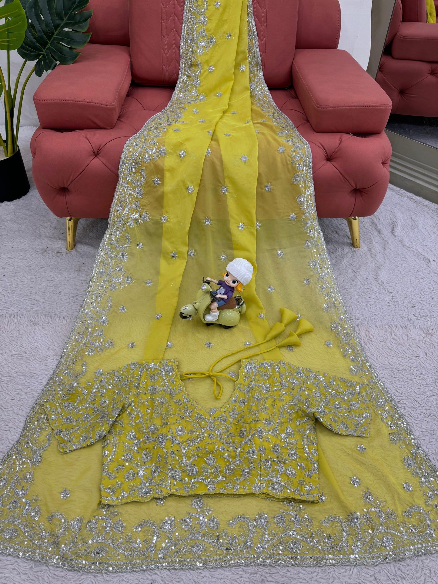 Marriage Wear Yellow Color Tibby Silk Thread And Sequence Beautiful Designer Saree