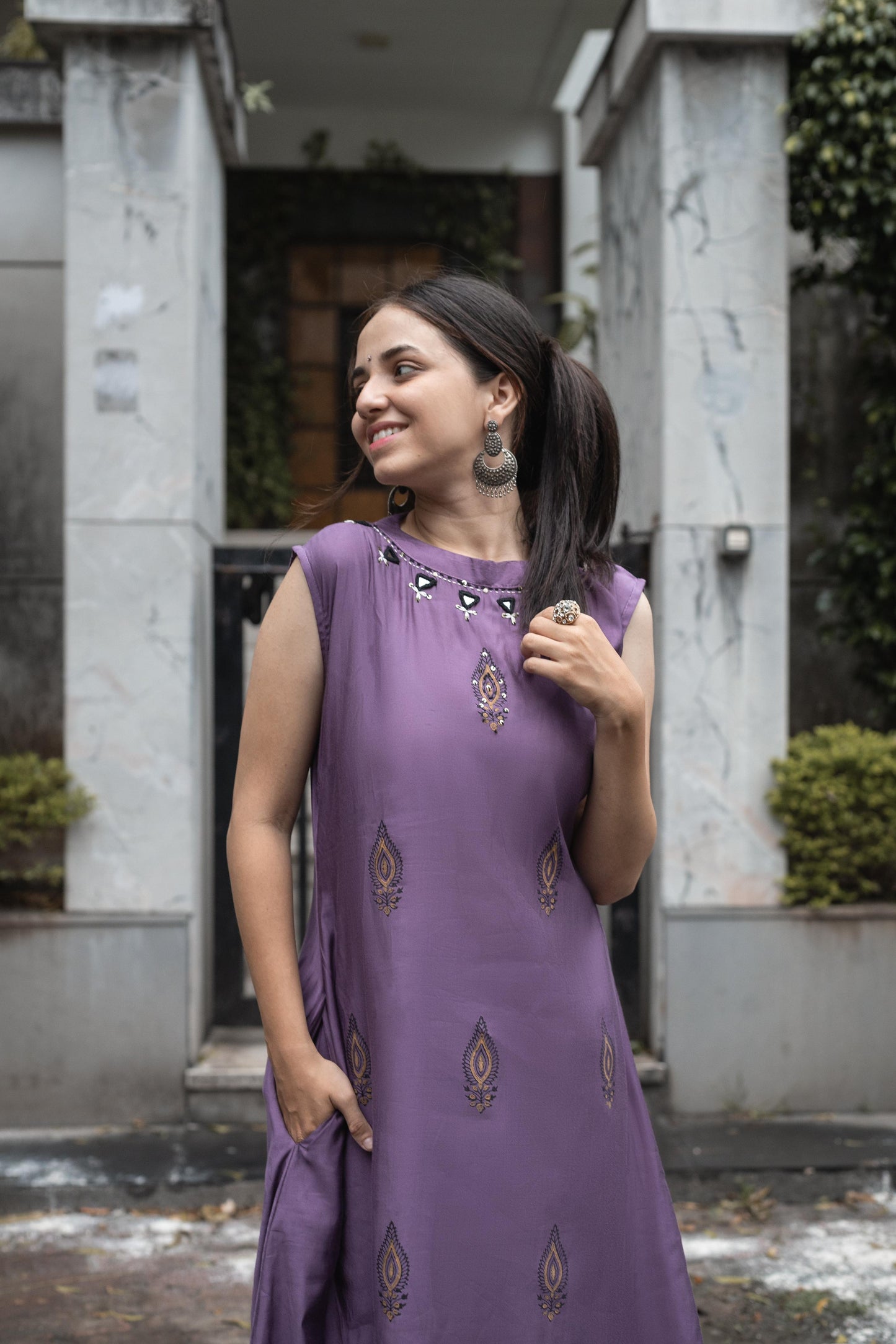 Eyes Catching Lavender Color Mirror Hand Work Designer Palazzo Suit