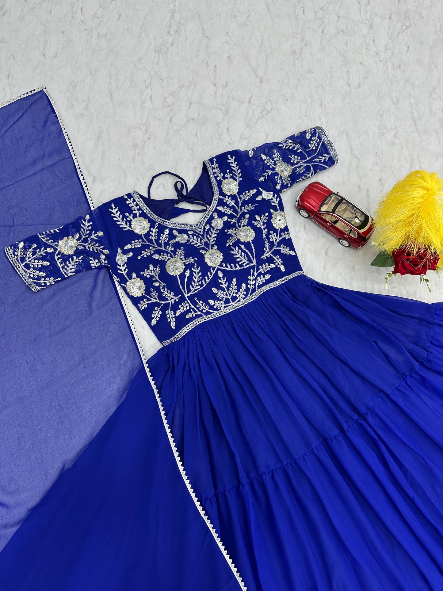 Casual Wear Blue Color Faux Georgette Heavy Embroidery Sequence Work Designer Gown