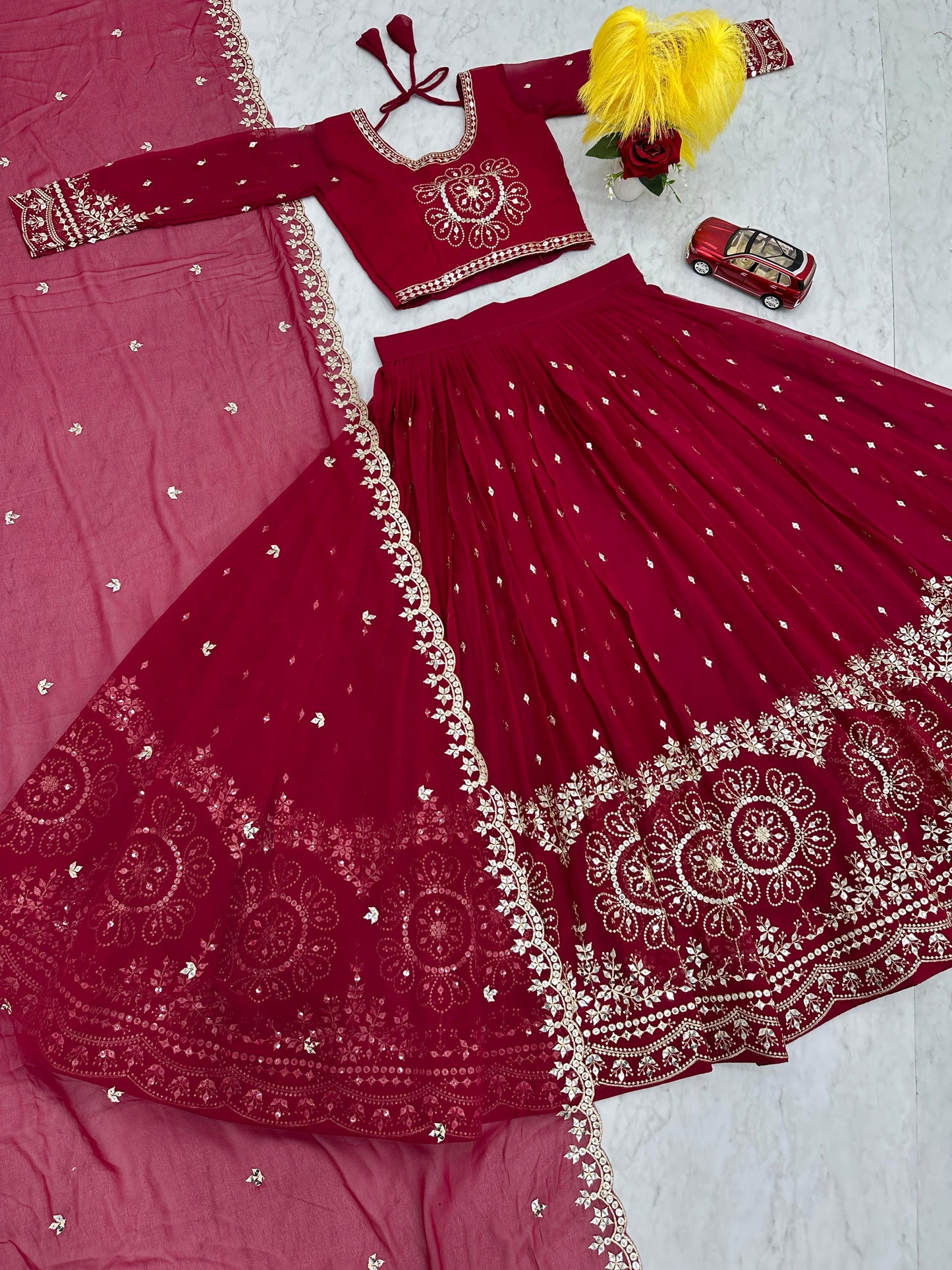Exclusive Maroon Color Heavy Faux Georgette Heavy Embroidery 7 mm Sequence Work Designer Lehenga Choli