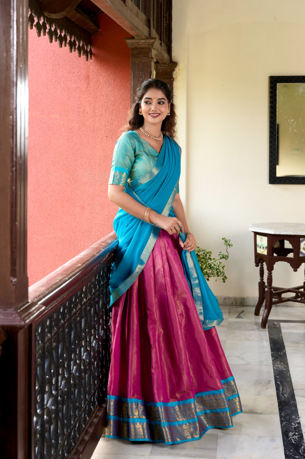 South Indian Wear Pink Color Kanchipuram Zari Weaving Work Designer Lehenga Choli