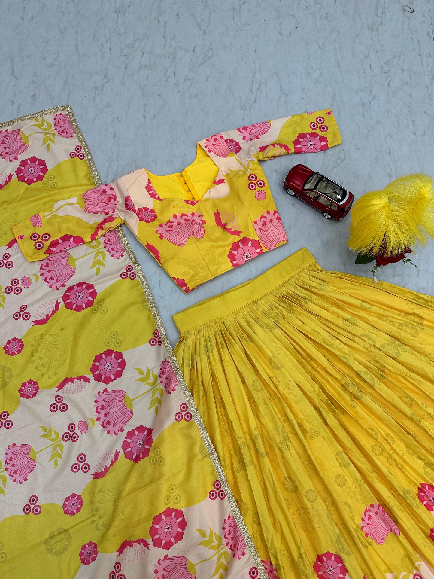 Latest Designer Yellow Color Cotton With Floral Printed Beautiful Lehenga Choli