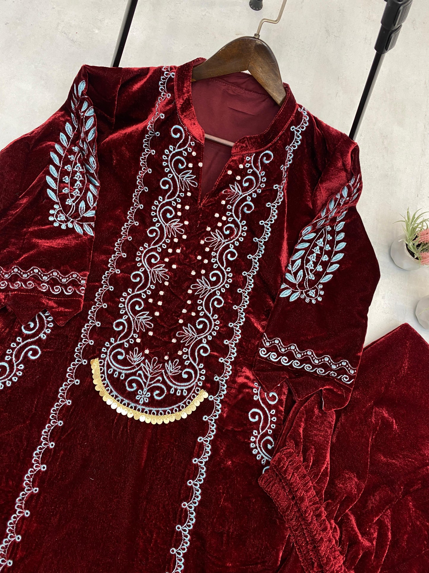 Fabulous Maroon Color Velvet With Embroidery Work Beautiful Velvet Salwar Suit