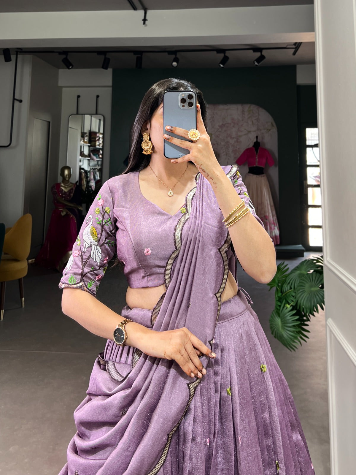 Luxuriant Lavender Color Vichitra Simmer Sequins and Thread Embroidery Work Designer Lehenga Choli