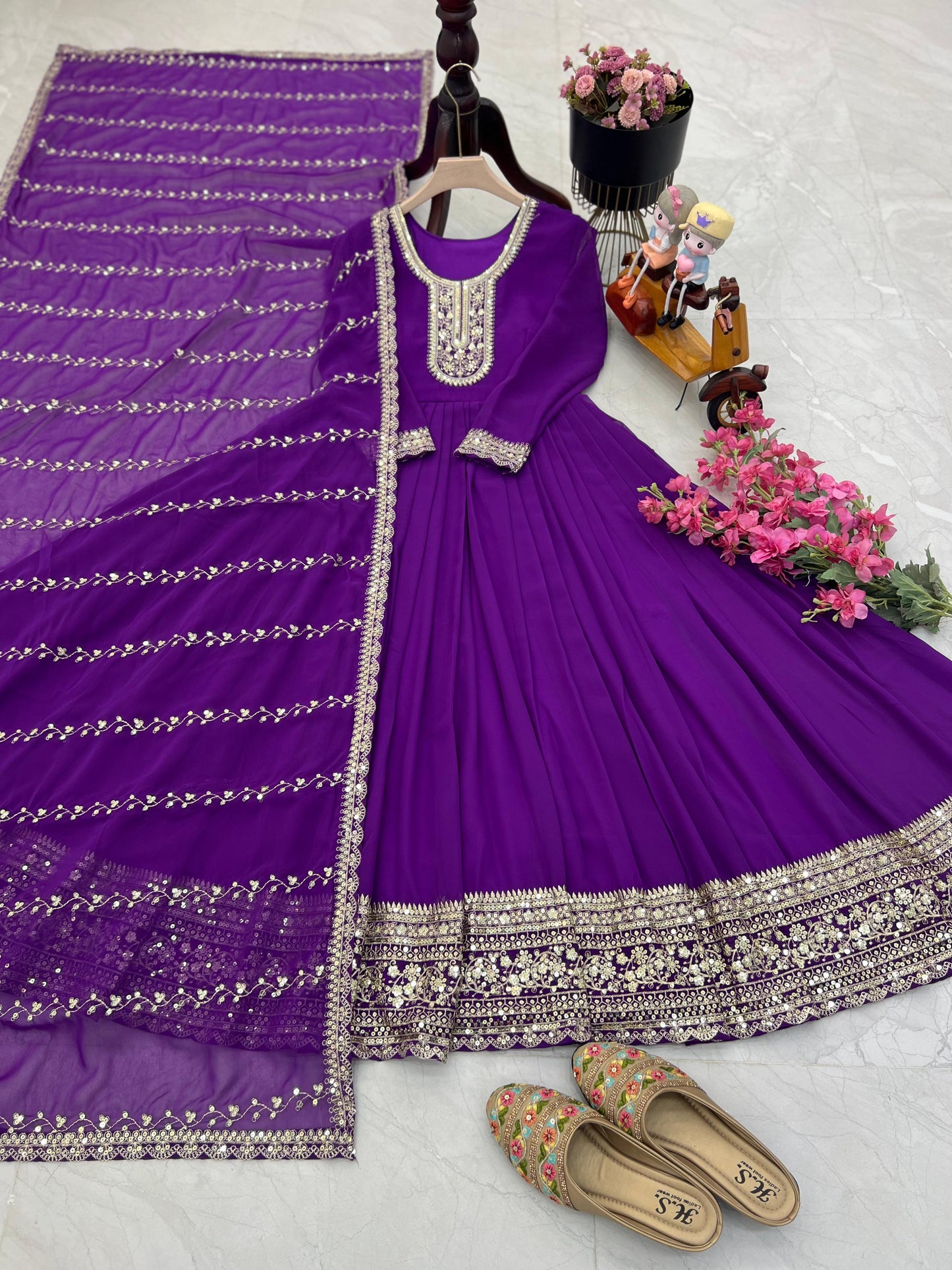 Presenting Purple Color Faux Georgette With Embroidery Sequence Work Designer Gown