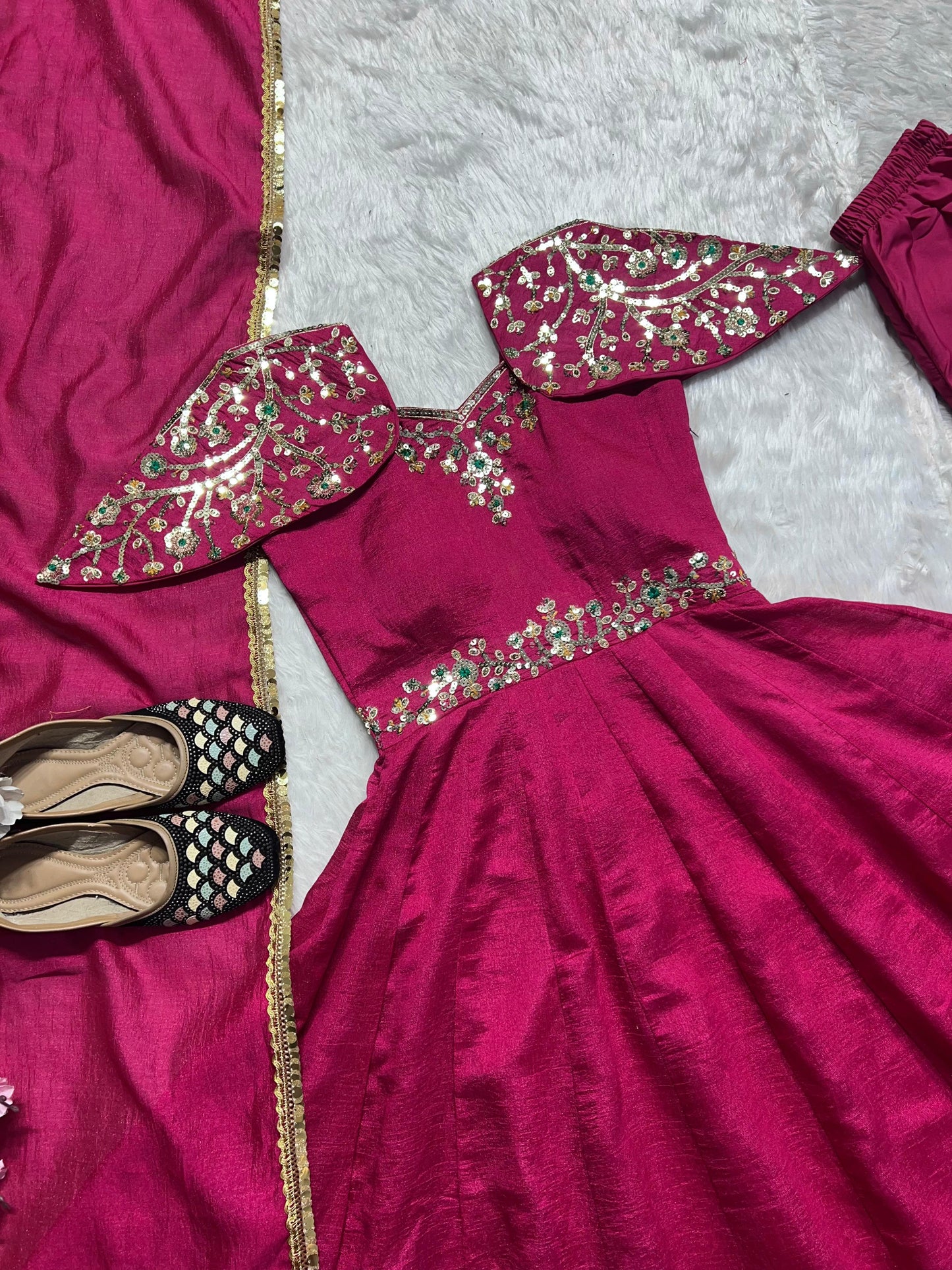 Beautiful Pink Color Simmar Vichitra Silk With Embroidery Sequence Work Designer Gown