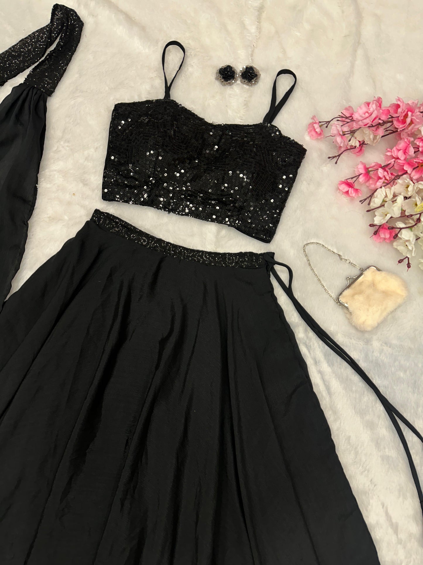 Wedding Wear Black Color Georgette Sequence Work Designer Lehenga Choli