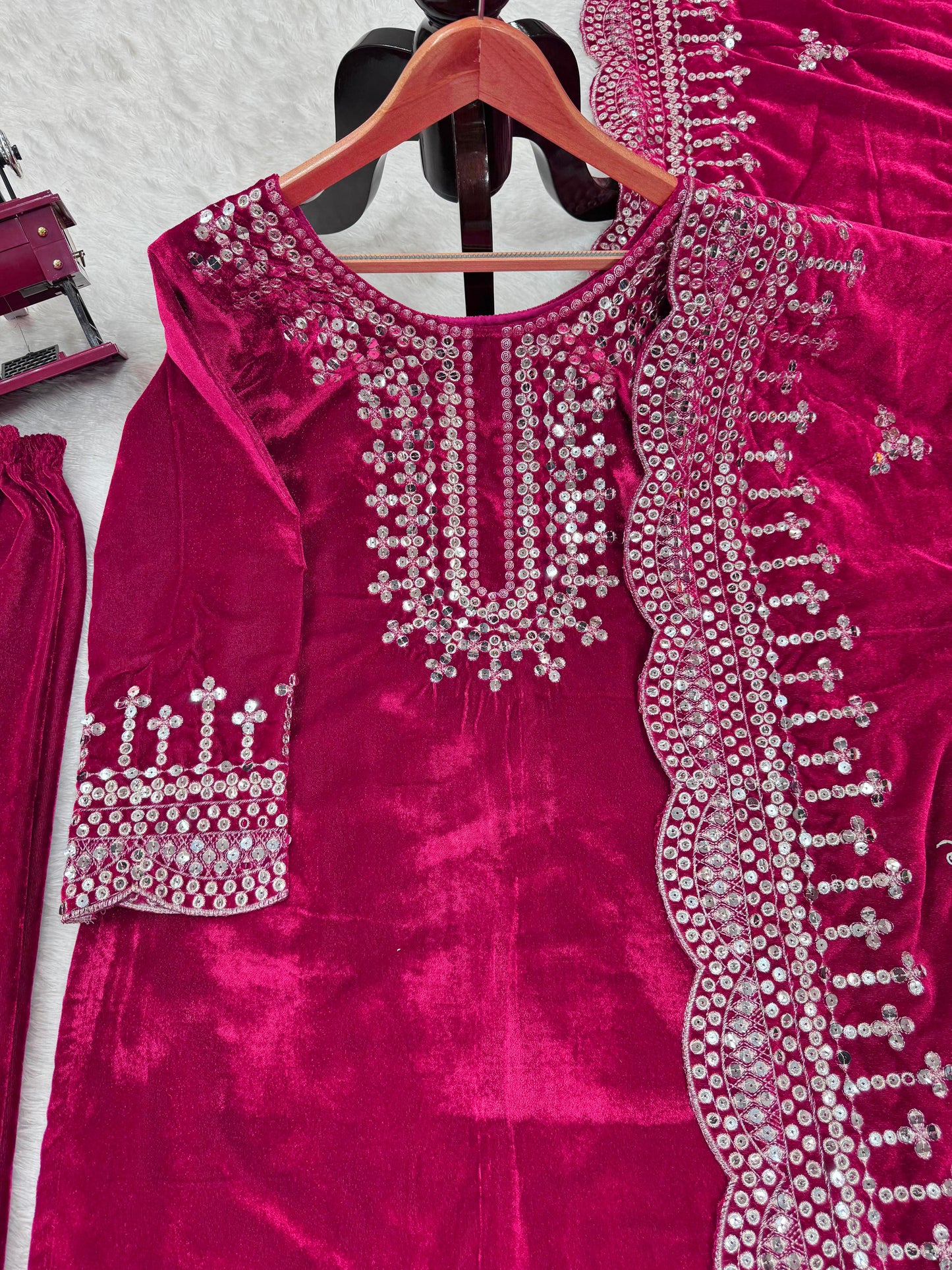 Eyes Catching Pink Color Viscos Velvet And Thread With Sequence Work Designer Salwar Suit