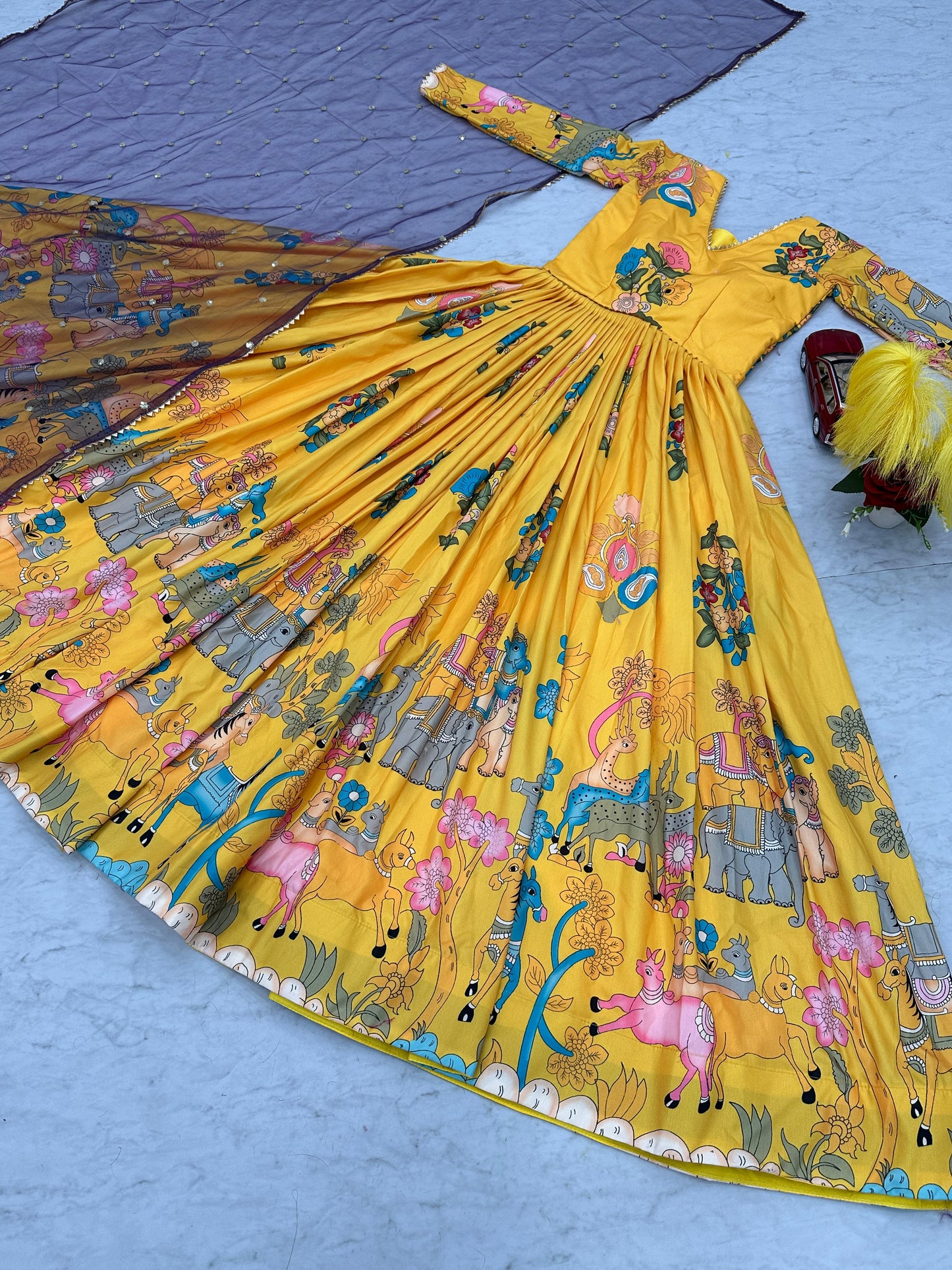 Stunning Yellow Color Cotton With Digital Printed Beautiful Gown
