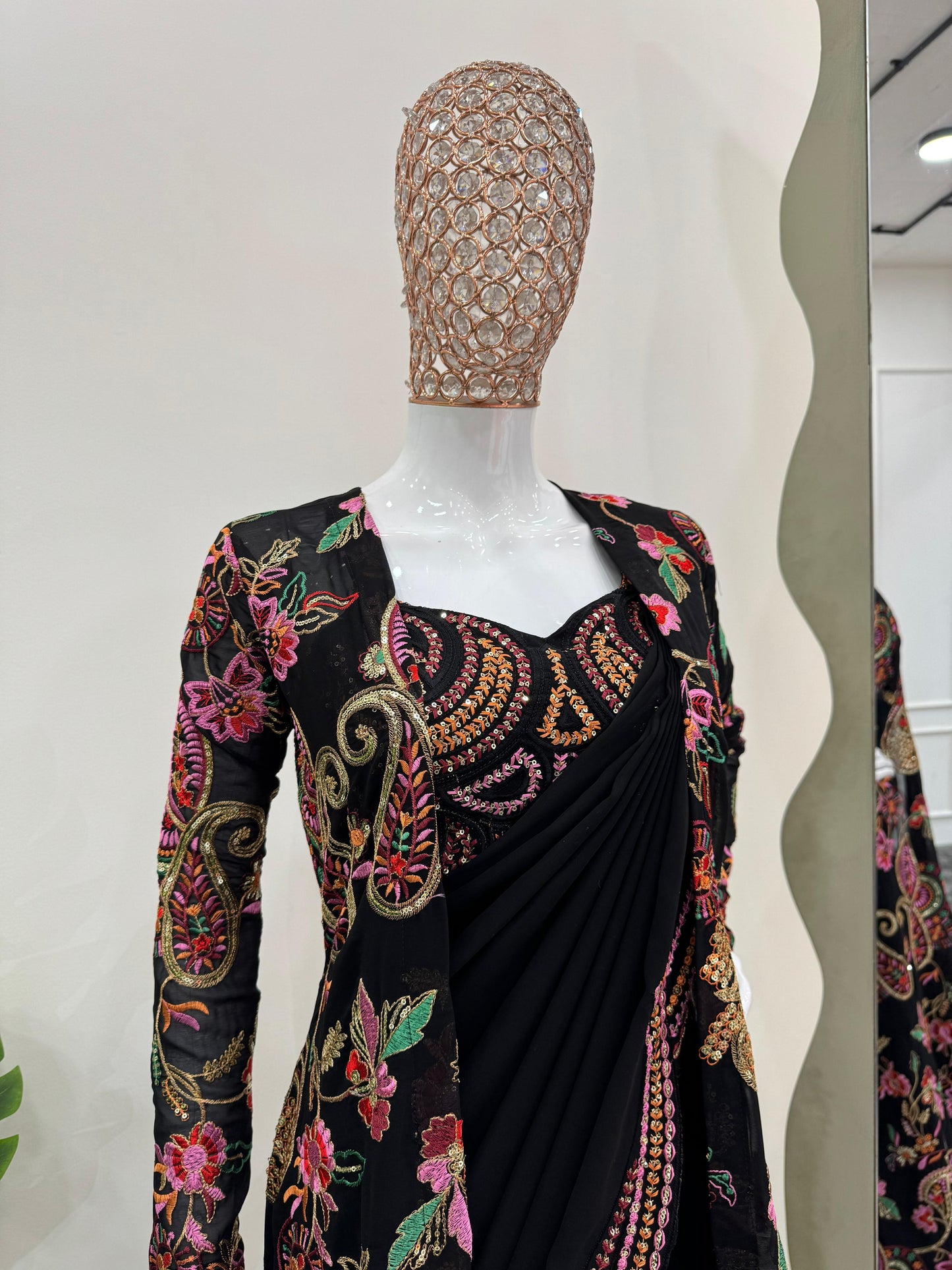 Amazing Georgette Black Colour Saree With Shrug