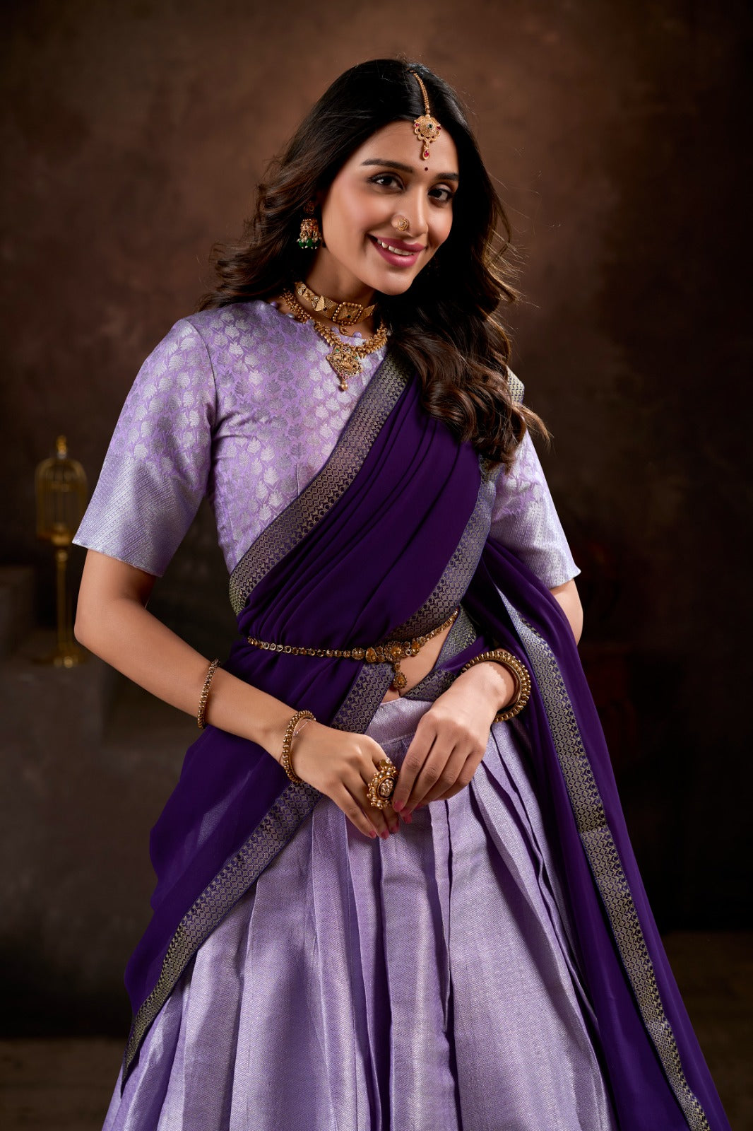 Wedding Wear Lavender Color Beautiful Jacquard Silk With Weaving Work Designer Lehenga Choli