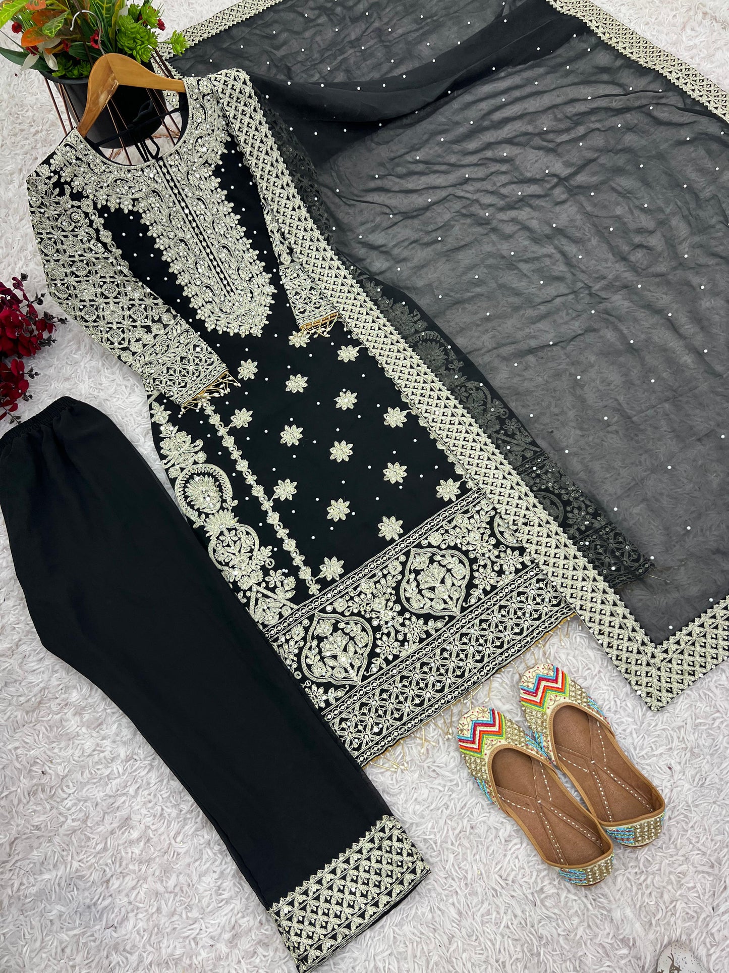 Reception Wear Black Color Faux Georgette With Heavy Embroidery Sequence Work Designer Salwar Suit