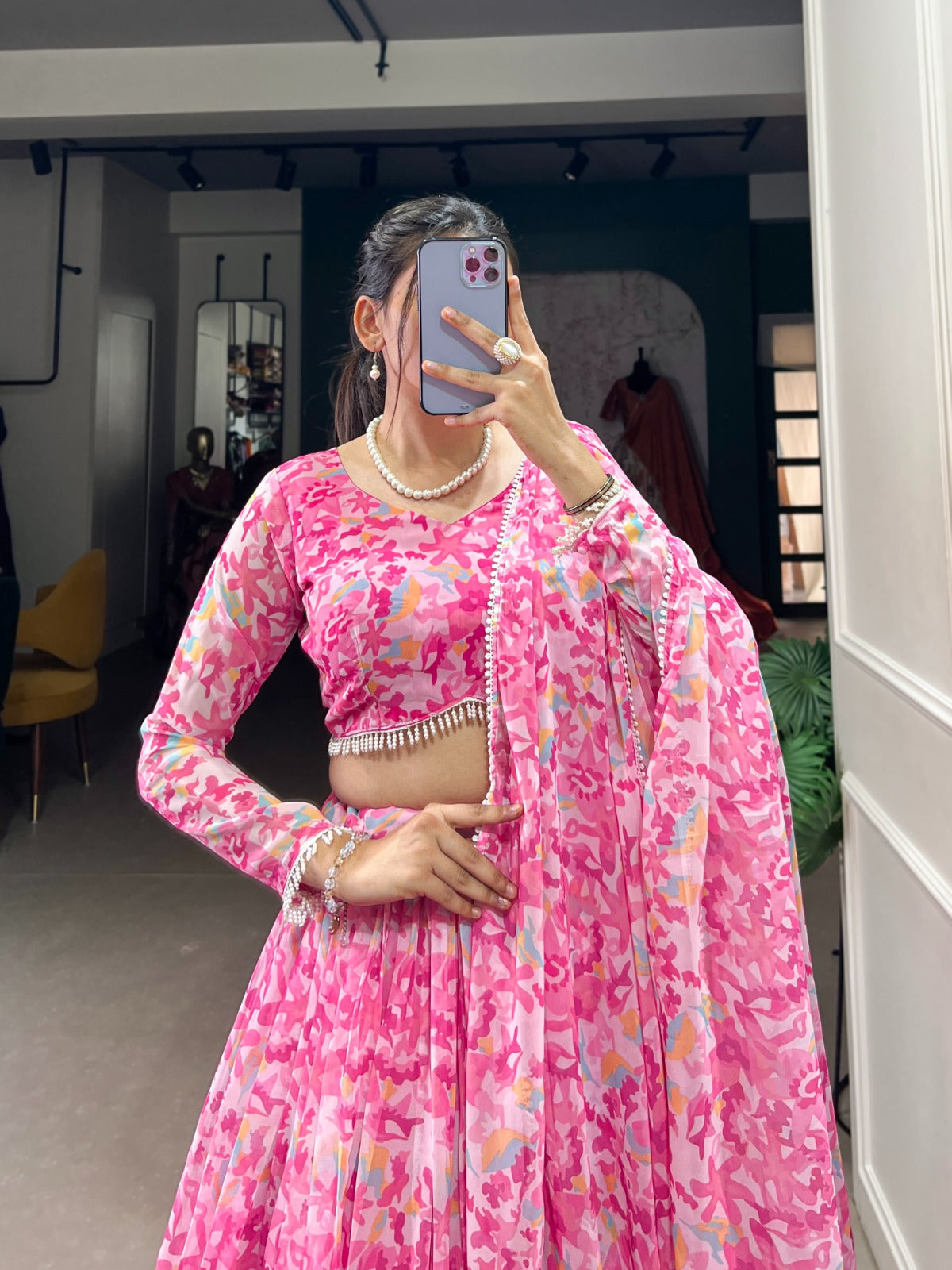 Sangeet Wear Pink Color Georgette With Printed Beautiful Designer Lehenga Choli