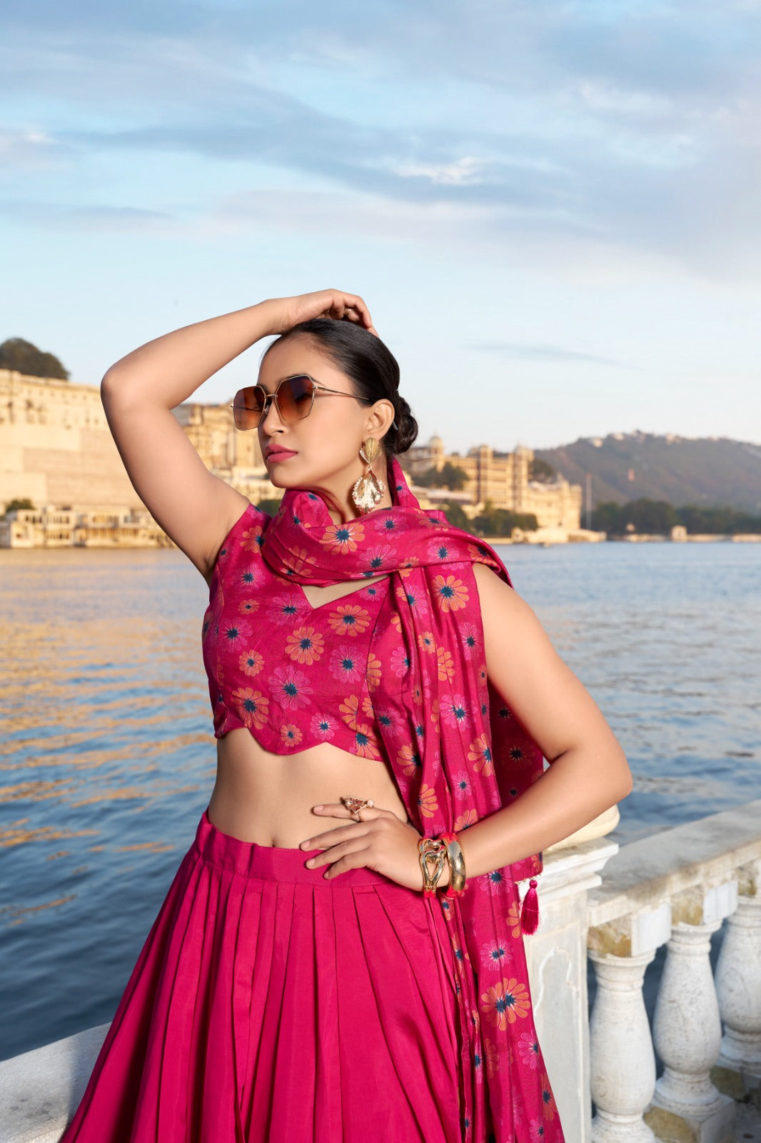 Wedding Wear Pink Color Tussar Silk And Floral Print With Foil Work Designer Lehenga Choli