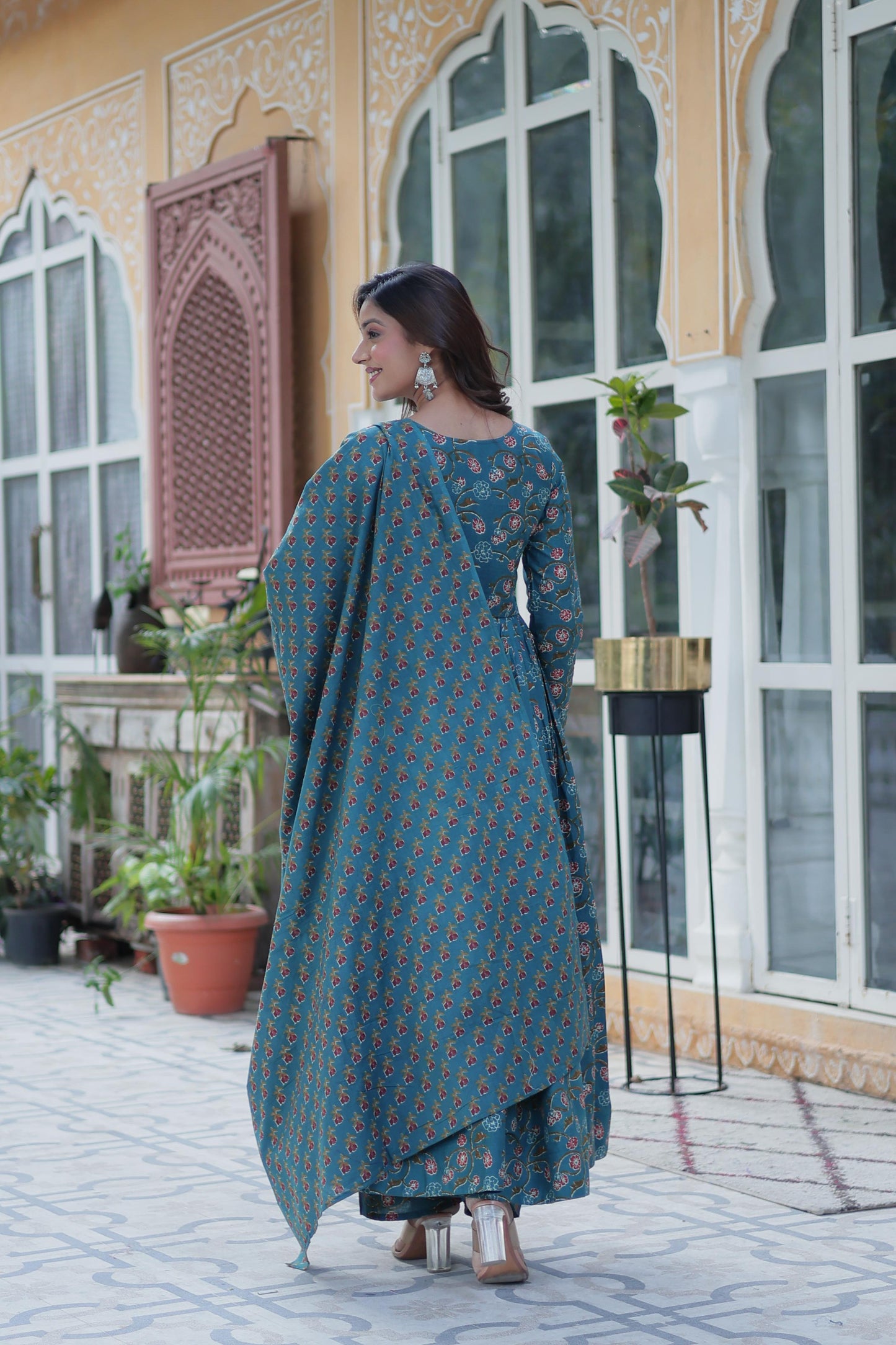 Delightful Sky Blue Color Pure Cotton Fancy V Neck Designer Anarkali Suit