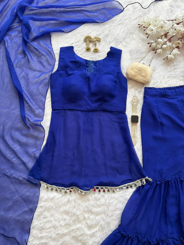 Designer Royal Blue Color Pure Georgette Sharara Suit