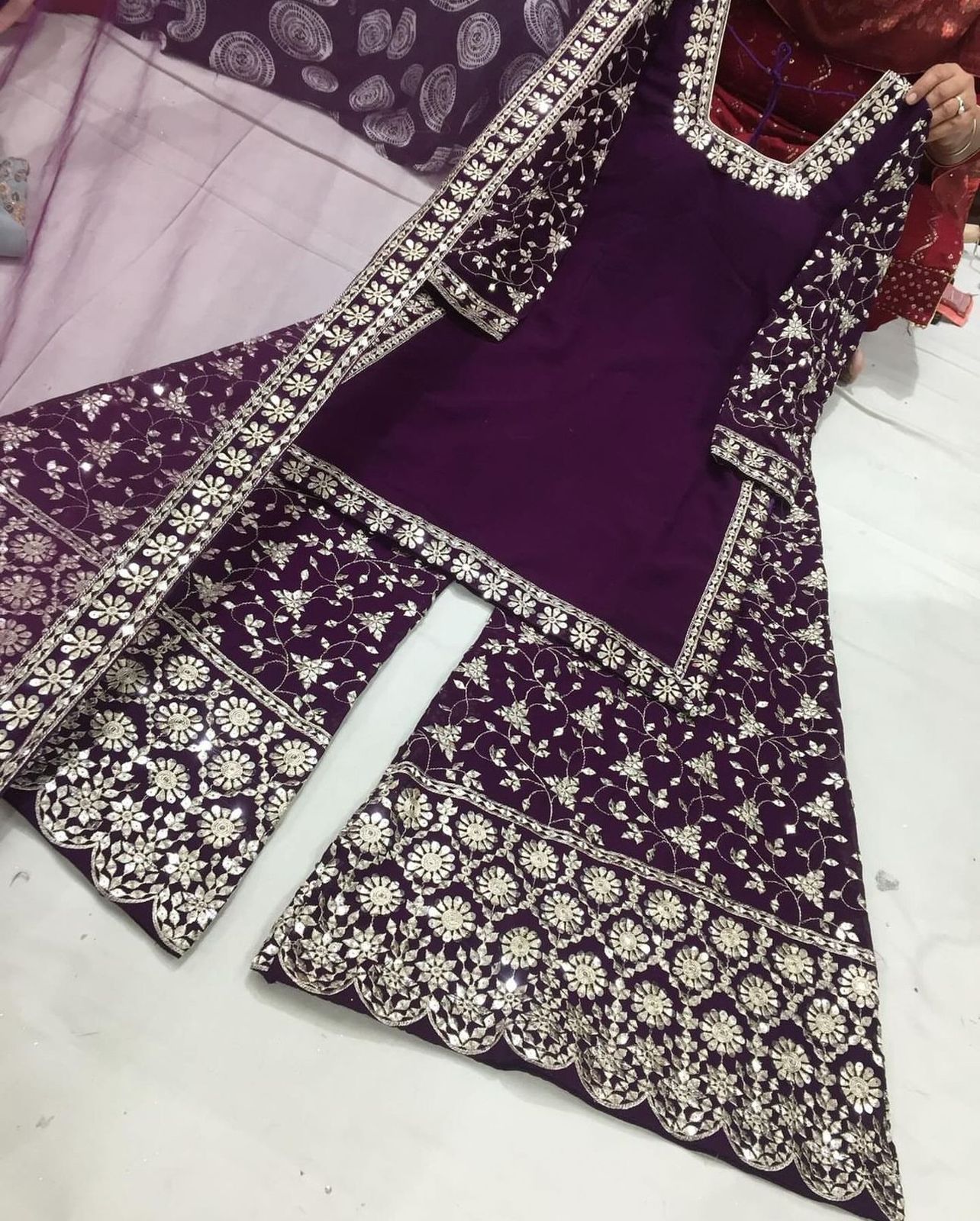 Engagement Wear Purple Color Heavy Faux Georgette With Embroidery 7 mm Sequence Work Palazzo Suit
