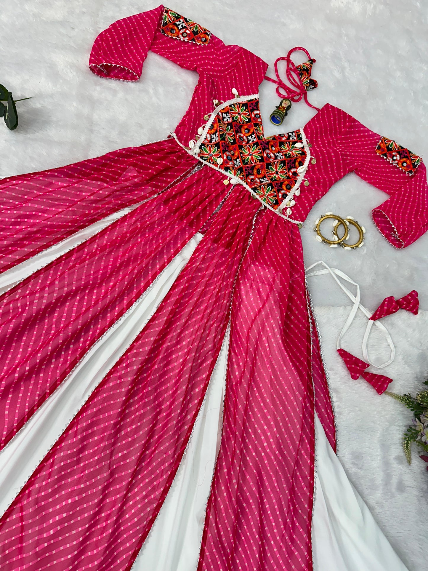Navratri Style Pink Color Rayon With Faux Georgette Embroidery Work Blouse Lehenga Choli