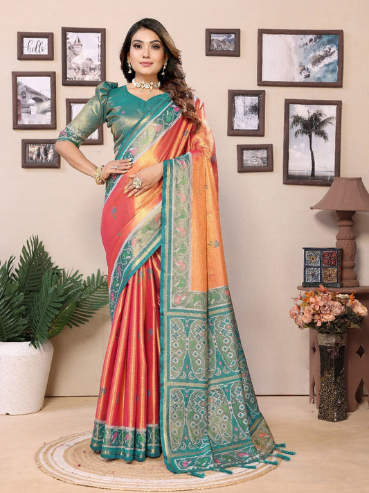 Presenting Tissue Silk Orange Color Saree