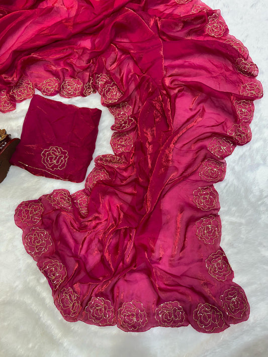 Fantastic Beautiful Katdana handwork Pink Color saree