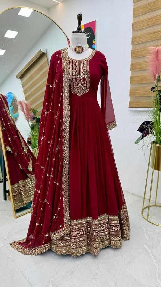 Red Color Sequence Work Festive Wear Gown