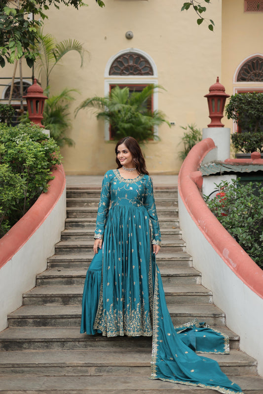 Marvelous Sequins Embroidered Work Rama Color Sharara Suit