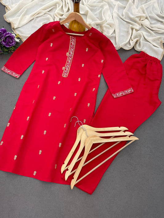 Elegant Roman Sequence Red Color Salwar Suit