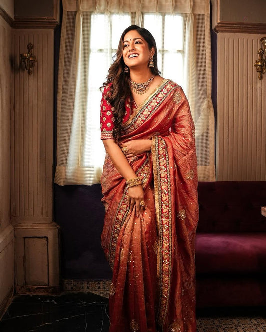 Function Wear Banarasi Crush Pink Color Saree